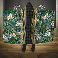 Hawaiian Art Flower Tribal with Lei Hooded Blanket Palaka Pattern Black Color LT03 - Polynesian Pride