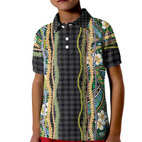 Hawaiian Art Flower Tribal with Lei Kid Polo Shirt Palaka Pattern Black Color LT03 Kid Black - Polynesian Pride