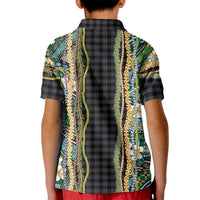 Hawaiian Art Flower Tribal with Lei Kid Polo Shirt Palaka Pattern Black Color LT03 - Polynesian Pride