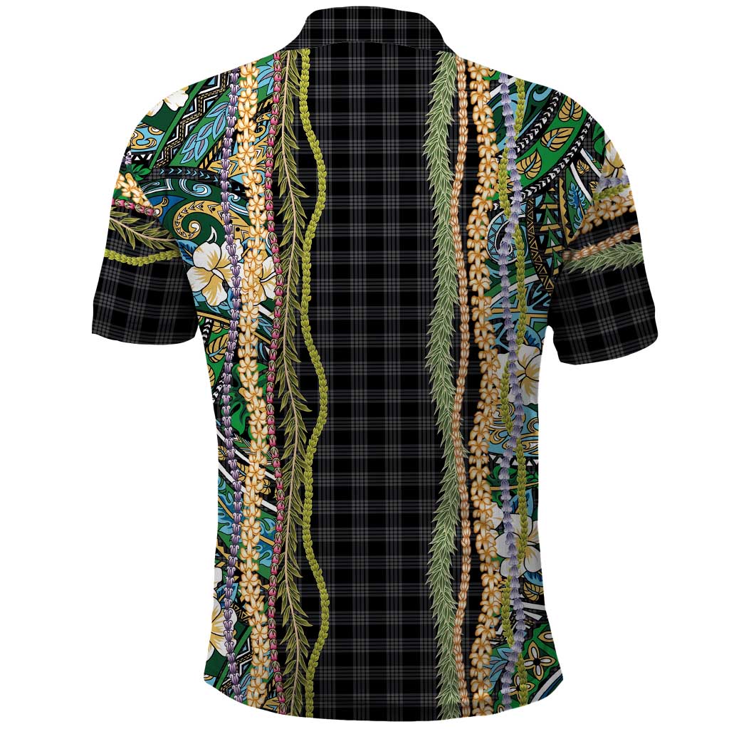 Hawaiian Art Flower Tribal with Lei Polo Shirt Palaka Pattern Black Color LT03 - Polynesian Pride