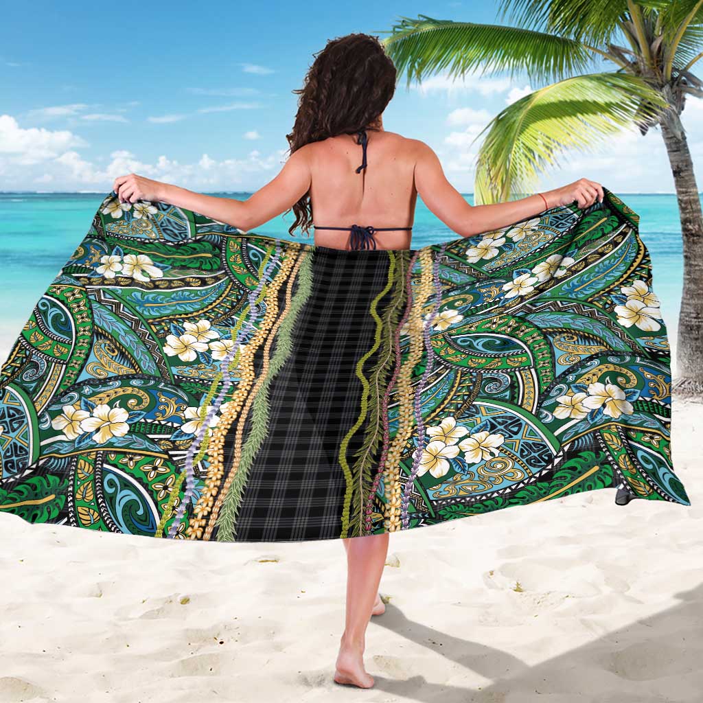 Hawaiian Art Flower Tribal with Lei Sarong Palaka Pattern Black Color - Polynesian Pride