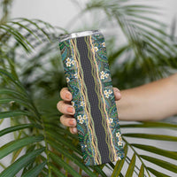 Hawaiian Art Flower Tribal with Lei Skinny Tumbler Palaka Pattern Black Color LT03 - Polynesian Pride