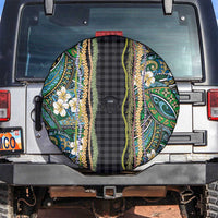Hawaiian Art Flower Tribal with Lei Spare Tire Cover Palaka Pattern Black Color LT03 Black - Polynesian Pride