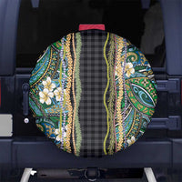 Hawaiian Art Flower Tribal with Lei Spare Tire Cover Palaka Pattern Black Color LT03 No hole Black - Polynesian Pride