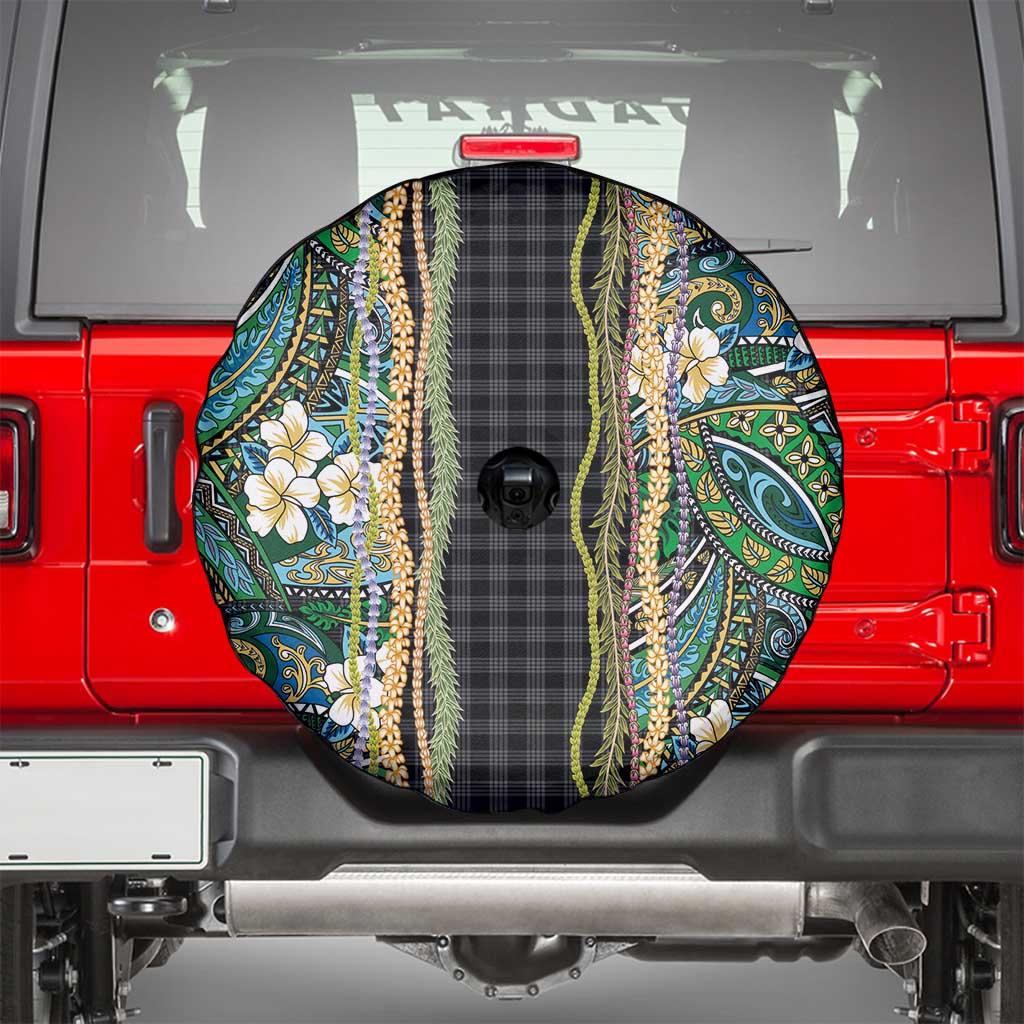 Hawaiian Art Flower Tribal with Lei Spare Tire Cover Palaka Pattern Black Color LT03 - Polynesian Pride