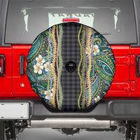 Hawaiian Art Flower Tribal with Lei Spare Tire Cover Palaka Pattern Black Color LT03 - Polynesian Pride