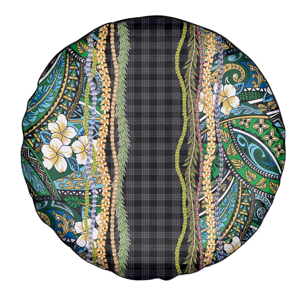 Hawaiian Art Flower Tribal with Lei Spare Tire Cover Palaka Pattern Black Color LT03 - Polynesian Pride