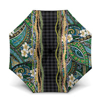 Hawaiian Art Flower Tribal with Lei Umbrella Palaka Pattern Black Color - Polynesian Pride
