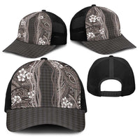Hawaiian Art Flower Tribal with Lei Baseball Net Cap Palaka Pattern Grayscale - Polynesian Pride