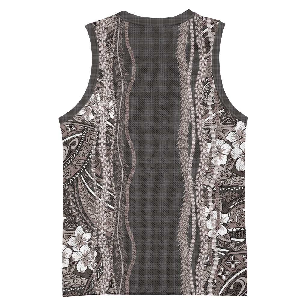 Hawaiian Art Flower Tribal with Lei Basketball Jersey Palaka Pattern Grayscale - Polynesian Pride