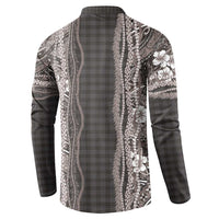 Hawaiian Art Flower Tribal with Lei Button Sweatshirt Palaka Pattern Grayscale - Polynesian Pride