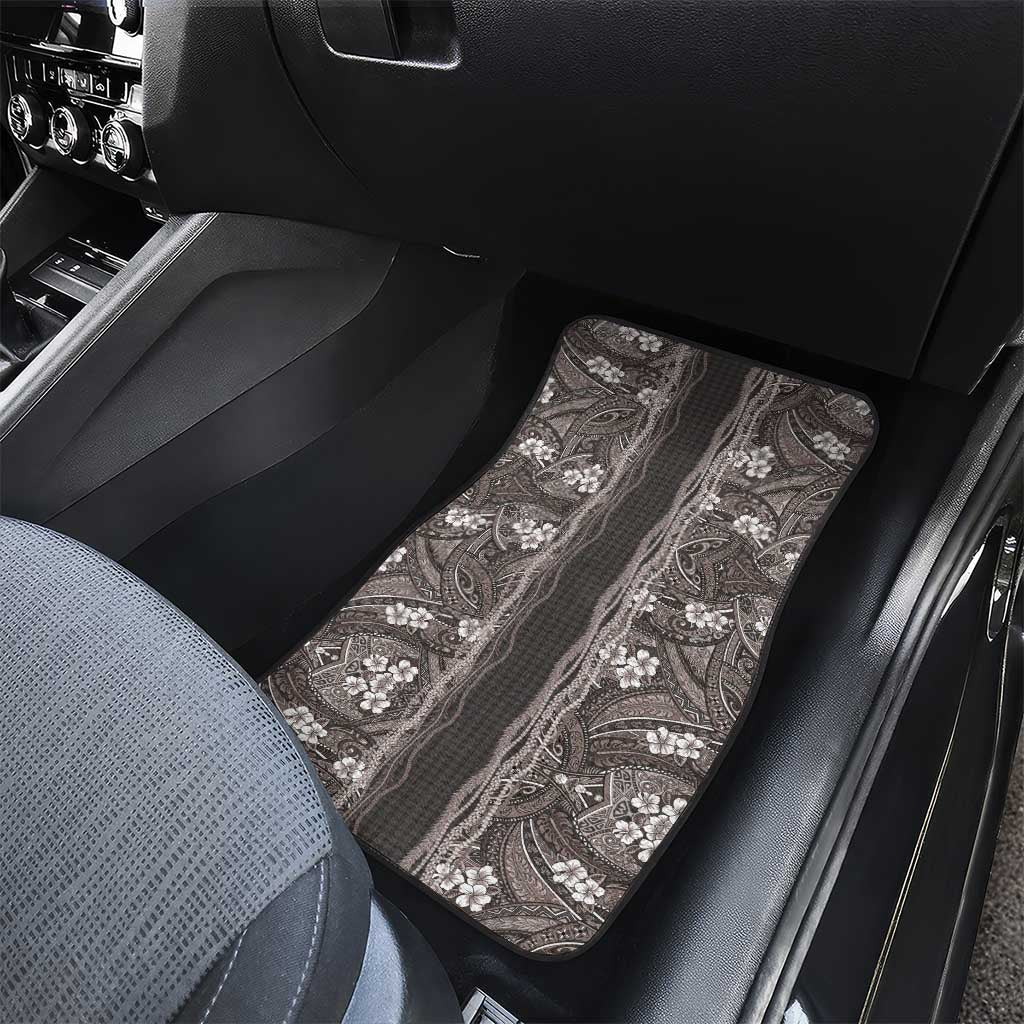 Hawaiian Art Flower Tribal with Lei Car Mats Palaka Pattern Grayscale - Polynesian Pride