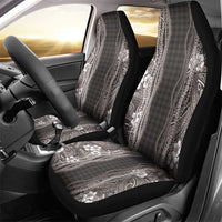 Hawaiian Art Flower Tribal with Lei Car Seat Cover Palaka Pattern Grayscale - Polynesian Pride