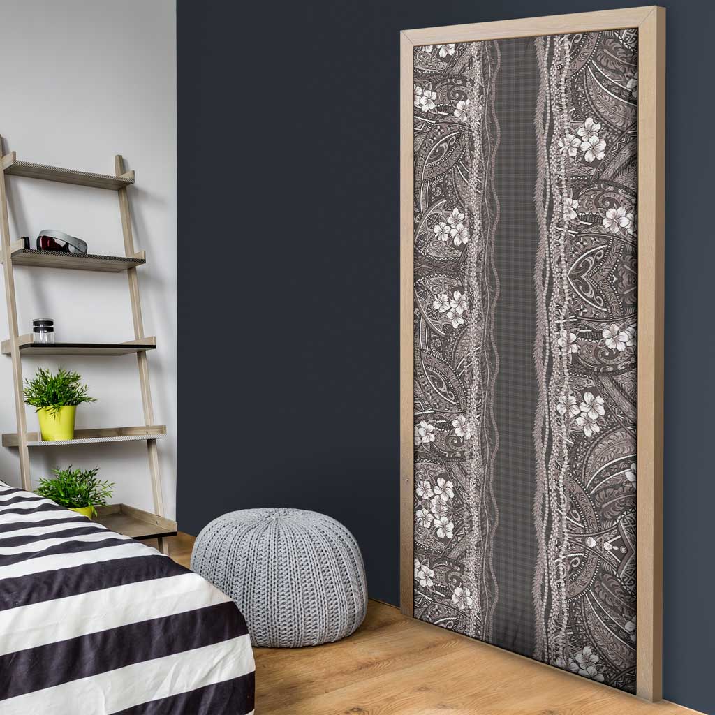 Hawaiian Art Flower Tribal with Lei Door Cover Palaka Pattern Grayscale LT03 - Polynesian Pride
