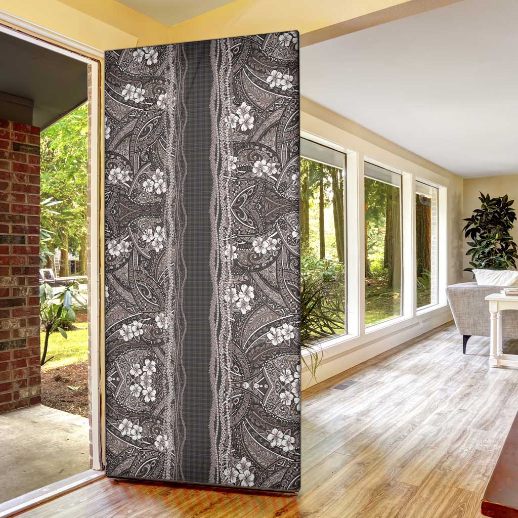 Hawaiian Art Flower Tribal with Lei Door Cover Palaka Pattern Grayscale LT03 - Polynesian Pride