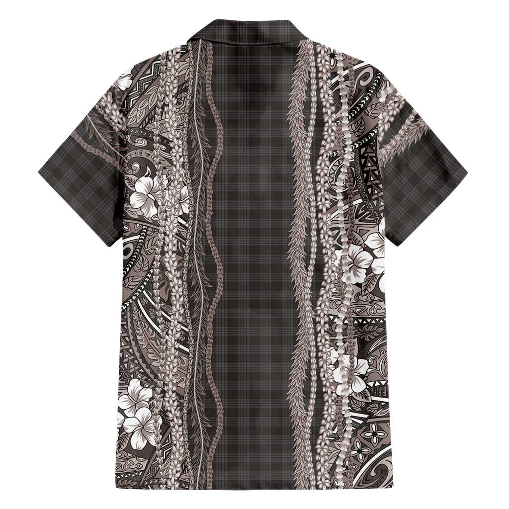 Hawaiian Art Flower Tribal with Lei Family Matching Long Sleeve Bodycon Dress and Hawaiian Shirt Palaka Pattern Grayscale LT03 - Polynesian Pride