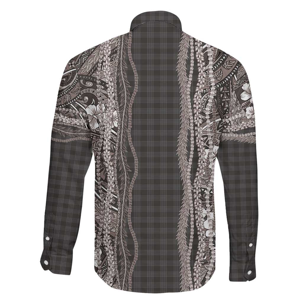 Hawaiian Art Flower Tribal with Lei Family Matching Mermaid Dress and Hawaiian Shirt Palaka Pattern Grayscale LT03 - Polynesian Pride