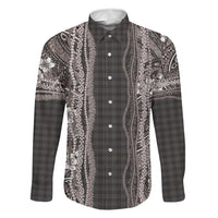 Hawaiian Art Flower Tribal with Lei Family Matching Off Shoulder Maxi Dress and Hawaiian Shirt Palaka Pattern Grayscale LT03 Dad's Shirt - Long Sleeve Gray - Polynesian Pride
