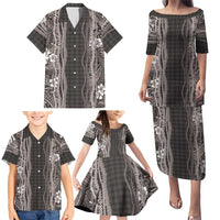 Hawaiian Art Flower Tribal with Lei Family Matching Puletasi and Hawaiian Shirt Palaka Pattern Grayscale LT03 - Polynesian Pride