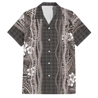 Hawaiian Art Flower Tribal with Lei Family Matching Short Sleeve Bodycon Dress and Hawaiian Shirt Palaka Pattern Grayscale LT03 Dad's Shirt - Short Sleeve Gray - Polynesian Pride