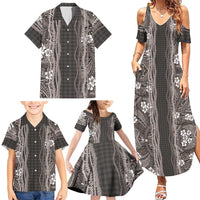 Hawaiian Art Flower Tribal with Lei Family Matching Summer Maxi Dress and Hawaiian Shirt Palaka Pattern Grayscale LT03 - Polynesian Pride