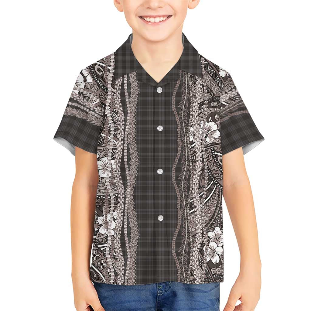 Hawaiian Art Flower Tribal with Lei Hawaiian Shirt Palaka Pattern Grayscale - Polynesian Pride