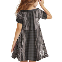 Hawaiian Art Flower Tribal with Lei Kid Short Sleeve Dress Palaka Pattern Grayscale - Polynesian Pride