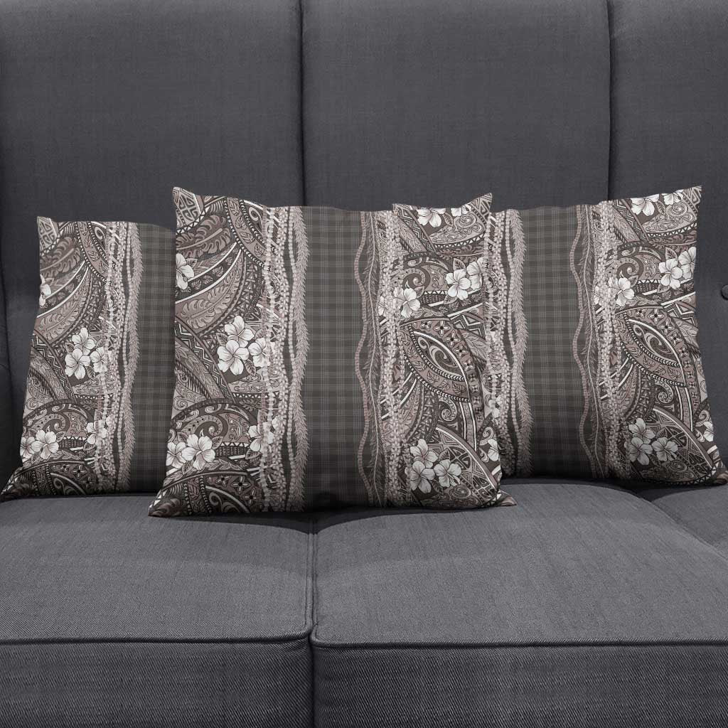 Hawaiian Art Flower Tribal with Lei Pillow Cover Palaka Pattern Grayscale LT03 - Polynesian Pride