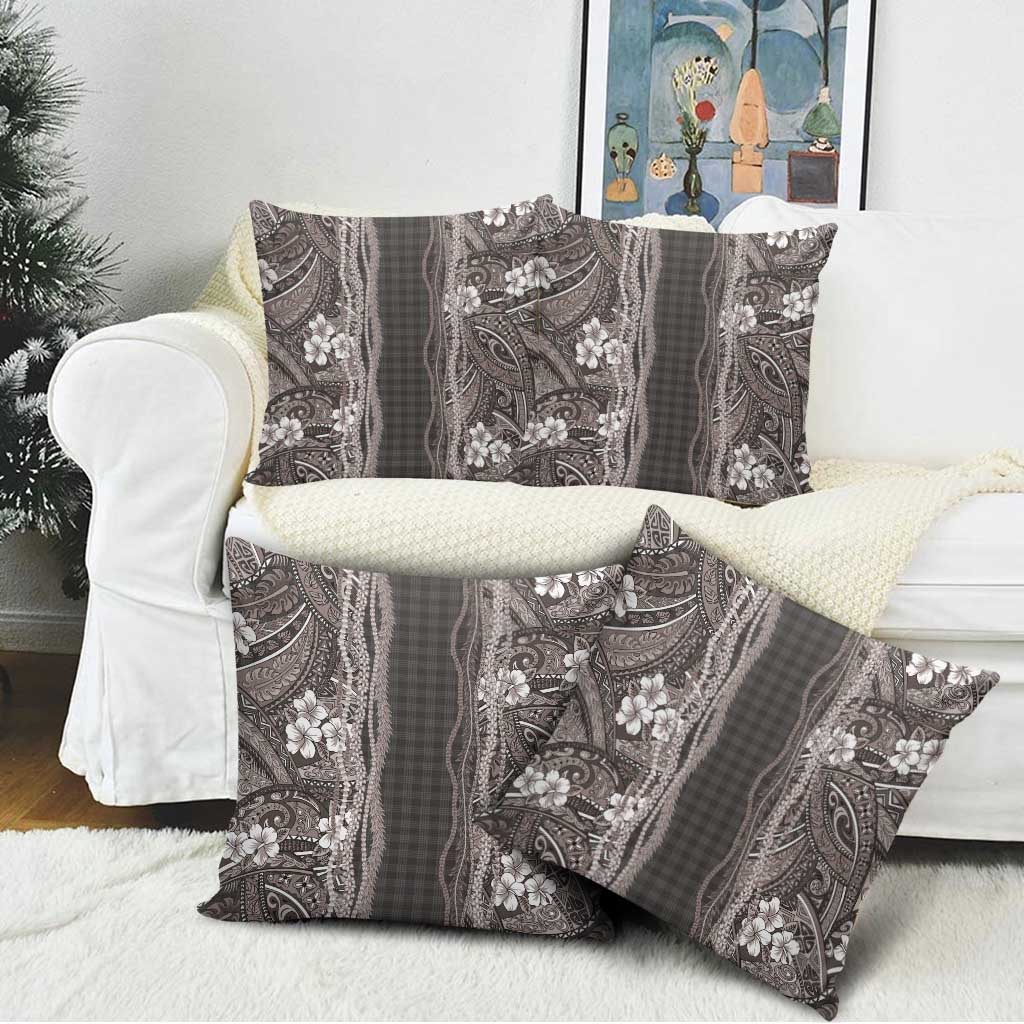 Hawaiian Art Flower Tribal with Lei Pillow Cover Palaka Pattern Grayscale LT03 - Polynesian Pride