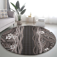 Hawaiian Art Flower Tribal with Lei Round Carpet Palaka Pattern Grayscale LT03 - Polynesian Pride