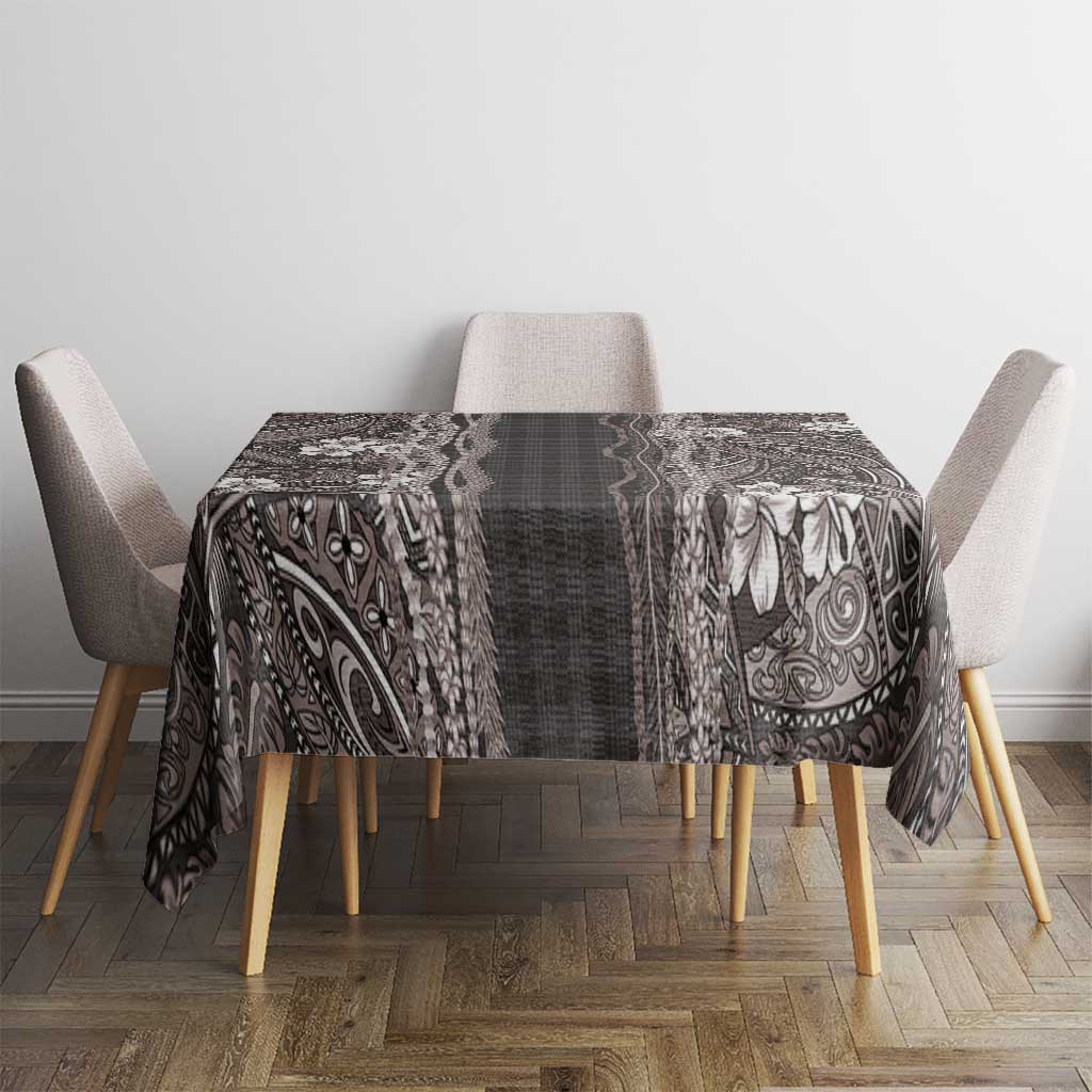 Hawaiian Art Flower Tribal with Lei Tablecloth Palaka Pattern Grayscale - Polynesian Pride