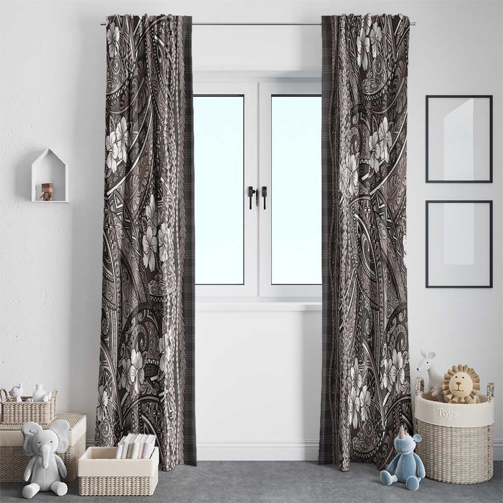 Hawaiian Art Flower Tribal with Lei Window Curtain Palaka Pattern Grayscale - Polynesian Pride