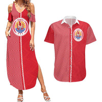 Custom Tahiti Football-Iron Warriors Couples Matching Summer Maxi Dress and Hawaiian Shirt LT03 Red - Polynesian Pride
