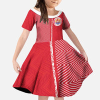 Custom Tahiti Football-Iron Warriors Family Matching Long Sleeve Bodycon Dress and Hawaiian Shirt LT03 Daughter's Dress Red - Polynesian Pride