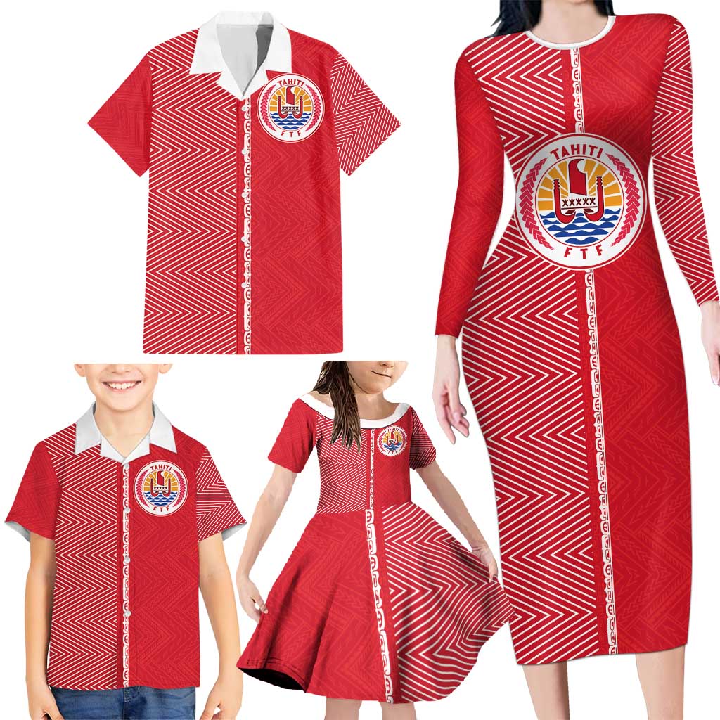Custom Tahiti Football-Iron Warriors Family Matching Long Sleeve Bodycon Dress and Hawaiian Shirt LT03 - Polynesian Pride
