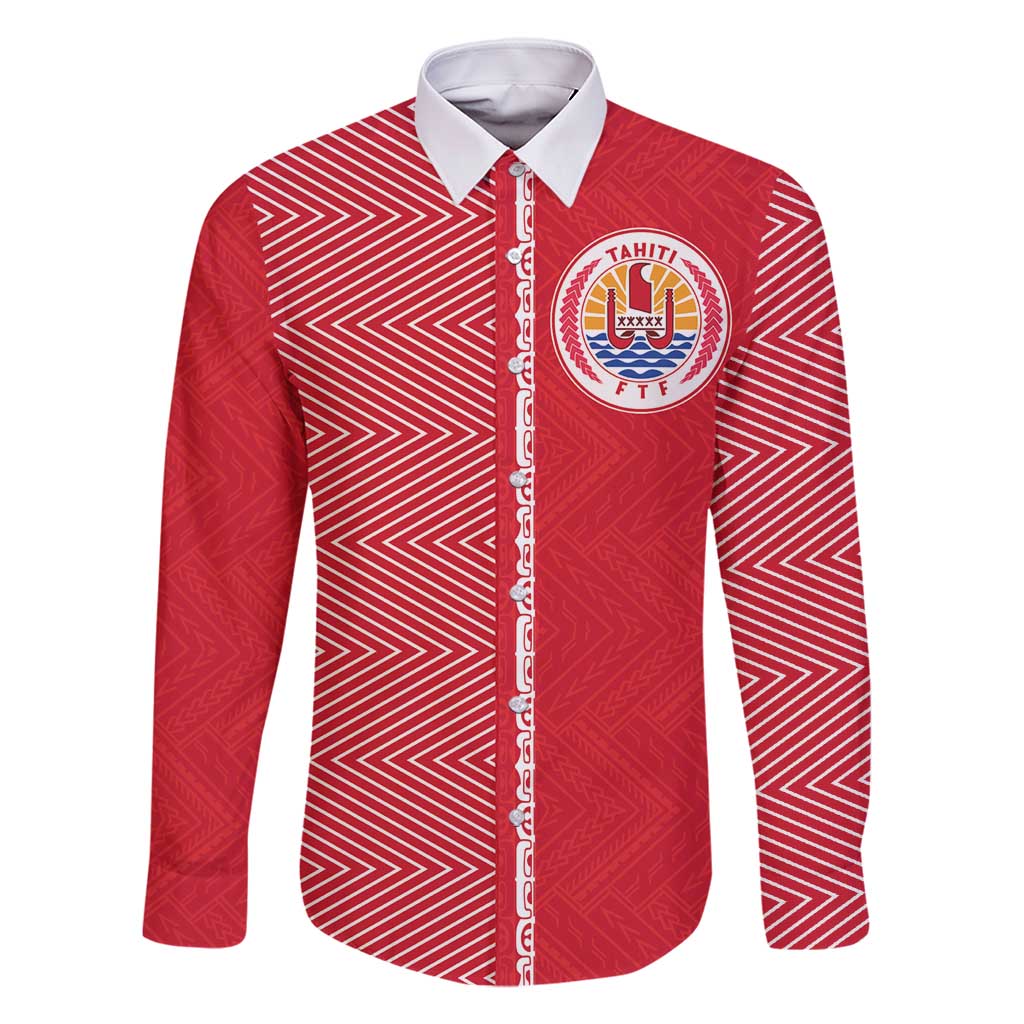 Custom Tahiti Football-Iron Warriors Family Matching Mermaid Dress and Hawaiian Shirt LT03 Dad's Shirt - Long Sleeve Red - Polynesian Pride