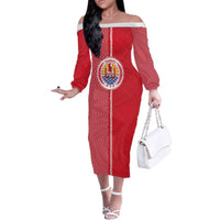 Custom Tahiti Football-Iron Warriors Family Matching Off The Shoulder Long Sleeve Dress and Hawaiian Shirt LT03 Mom's Dress Red - Polynesian Pride