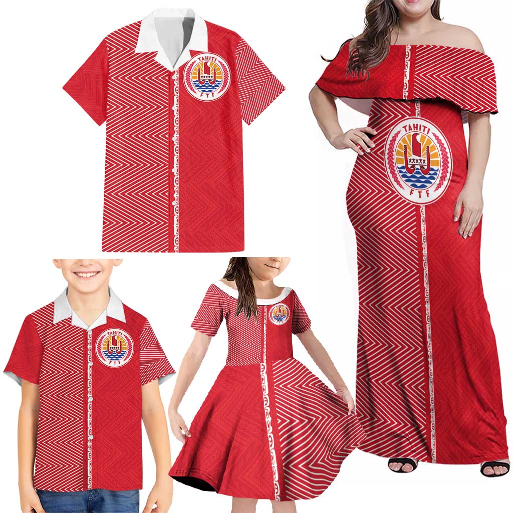 Custom Tahiti Football-Iron Warriors Family Matching Off Shoulder Maxi Dress and Hawaiian Shirt LT03 - Polynesian Pride