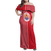 Custom Tahiti Football-Iron Warriors Family Matching Off Shoulder Maxi Dress and Hawaiian Shirt LT03 Mom's Dress Red - Polynesian Pride