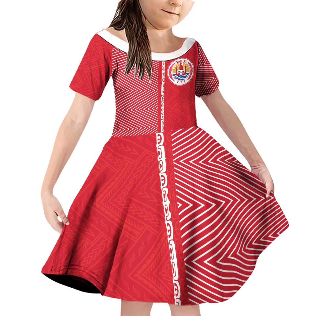 Custom Tahiti Football-Iron Warriors Family Matching Off Shoulder Short Dress and Hawaiian Shirt LT03 Daughter's Dress Red - Polynesian Pride