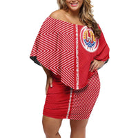Custom Tahiti Football-Iron Warriors Family Matching Off Shoulder Short Dress and Hawaiian Shirt LT03 Mom's Dress Red - Polynesian Pride
