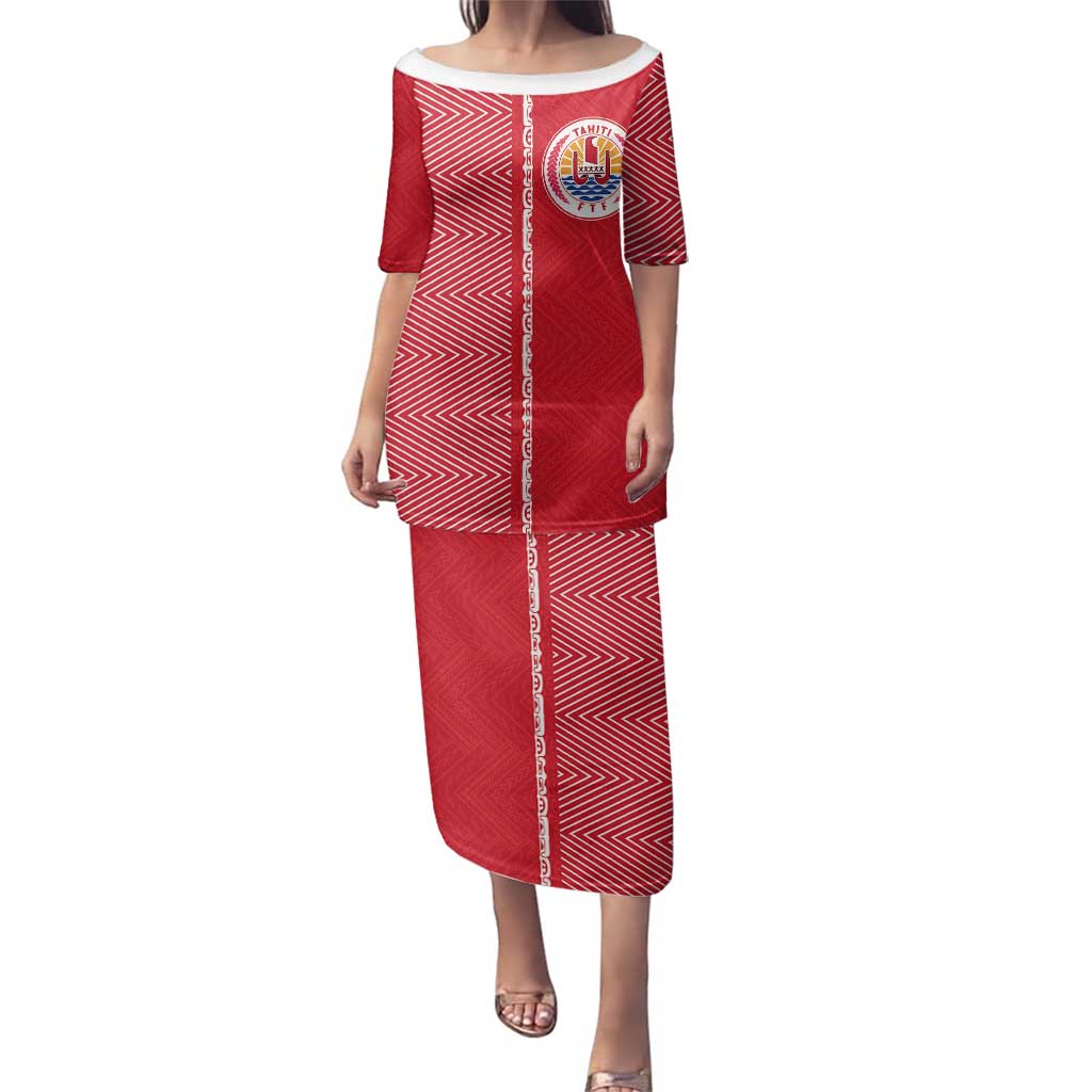 Custom Tahiti Football-Iron Warriors Family Matching Puletasi and Hawaiian Shirt LT03 Mom's Dress Red - Polynesian Pride