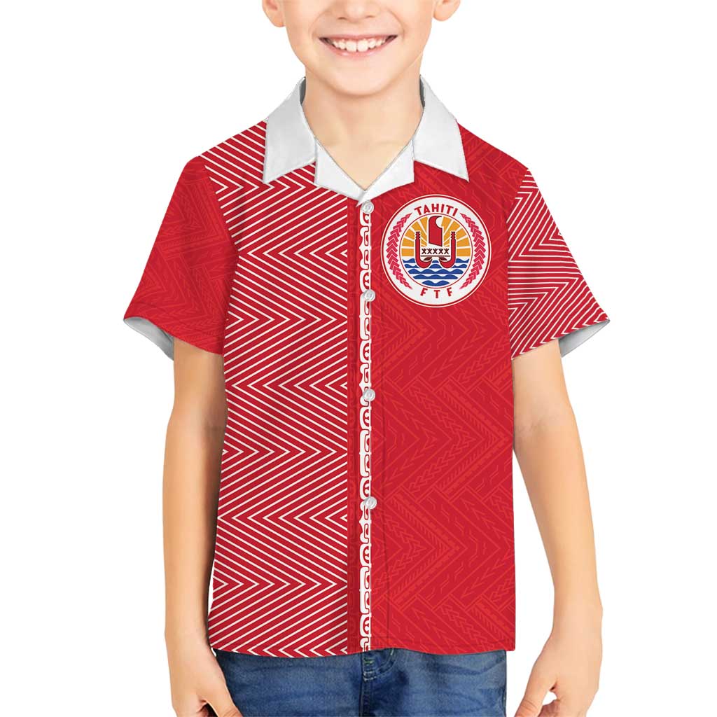 Custom Tahiti Football-Iron Warriors Family Matching Tank Maxi Dress and Hawaiian Shirt LT03 Son's Shirt Red - Polynesian Pride