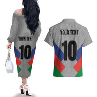 Custom New Caledonia-The Kagus Couples Matching Off The Shoulder Long Sleeve Dress and Hawaiian Shirt LT03 - Polynesian Pride