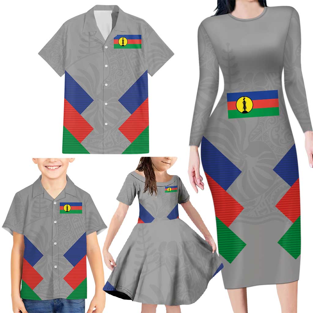 Custom New Caledonia-The Kagus Family Matching Long Sleeve Bodycon Dress and Hawaiian Shirt LT03 - Polynesian Pride
