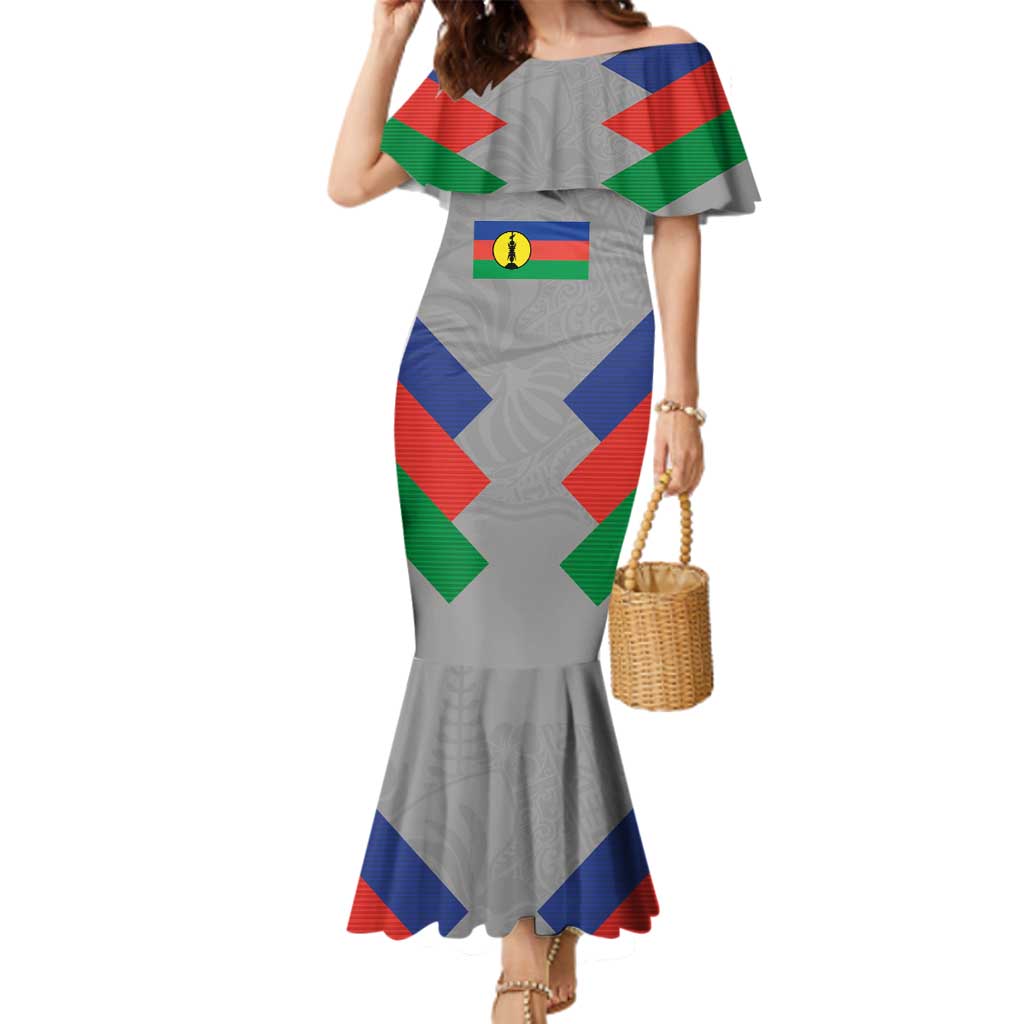 Custom New Caledonia-The Kagus Family Matching Mermaid Dress and Hawaiian Shirt LT03 Mom's Dress Gray - Polynesian Pride