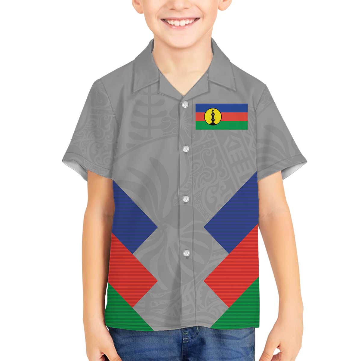 Custom New Caledonia-The Kagus Family Matching Off The Shoulder Long Sleeve Dress and Hawaiian Shirt LT03 Son's Shirt Gray - Polynesian Pride