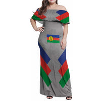 Custom New Caledonia-The Kagus Family Matching Off Shoulder Maxi Dress and Hawaiian Shirt LT03 Mom's Dress Gray - Polynesian Pride