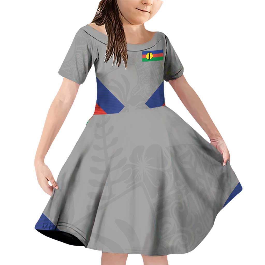 Custom New Caledonia-The Kagus Family Matching Off Shoulder Short Dress and Hawaiian Shirt LT03 Daughter's Dress Gray - Polynesian Pride