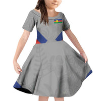 Custom New Caledonia-The Kagus Family Matching Off Shoulder Short Dress and Hawaiian Shirt LT03 Daughter's Dress Gray - Polynesian Pride